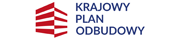 Na białym tle niebieski napis Krajowy Plan Odbudowy i czerwone logo programu