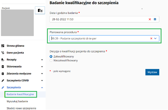 Rys. 1. Badanie kwalifikacyjne o statusie „zakwalifikowany” 