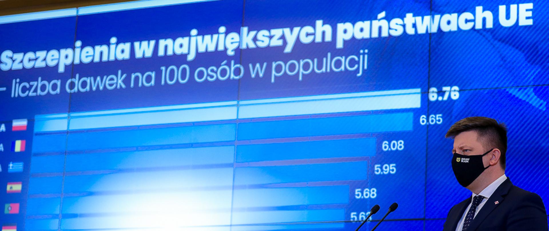 Minister Michał Dworczyk podczas konferencji.