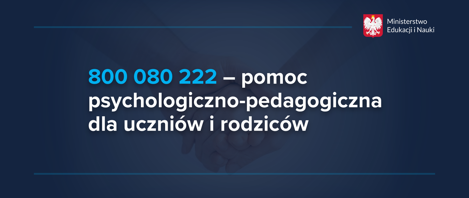 Grafika z tekstem: "800 080 222 – pomoc psychologiczno-pedagogiczna dla uczniów i rodziców"