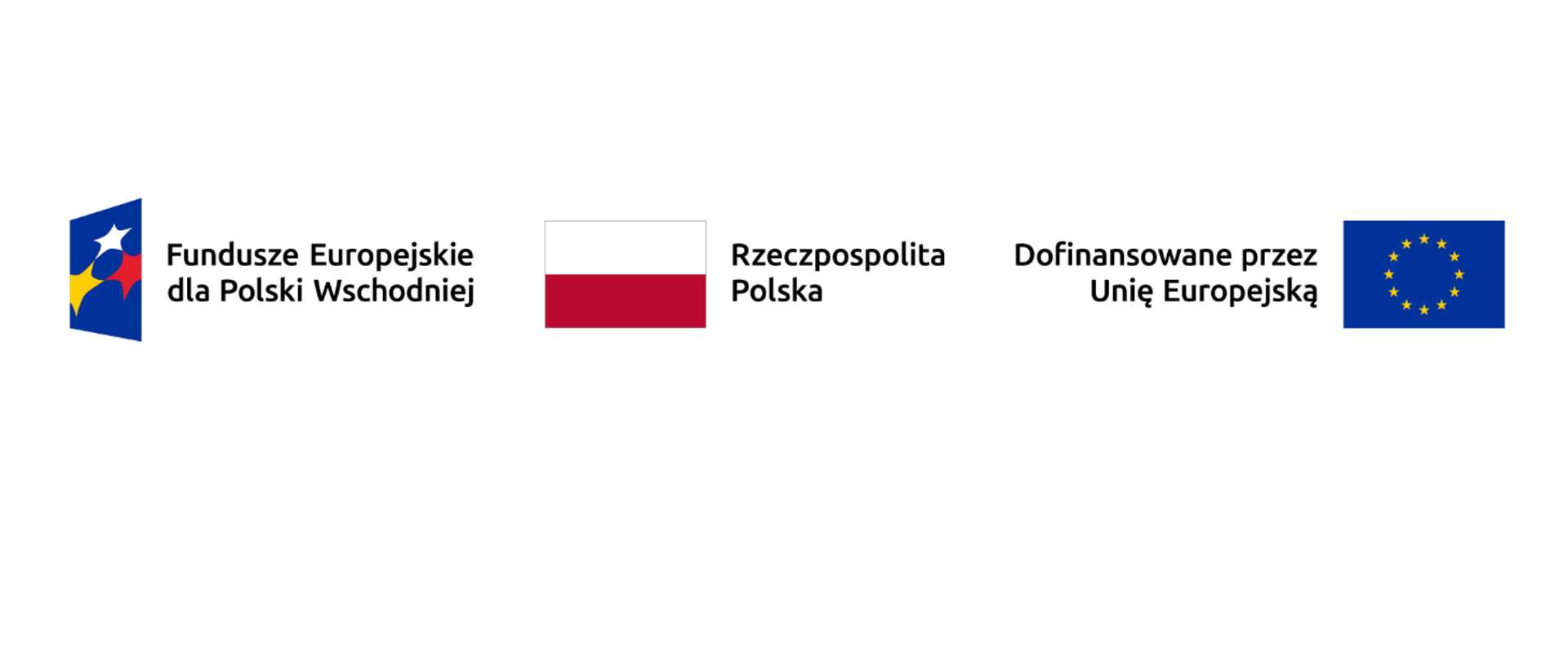 Znak programu Fundusze Europejskie dla Polski Wschodniej. Znak składa się z umieszczonego po lewej stronie sygnetu: granatowego trapezu usytuowanego pionowo, z 3 gwiazdkami: żółtą, białą i czerwoną. Po prawej stronie jest logotyp: Fundusze Europejskie dla Polski Wschodniej.