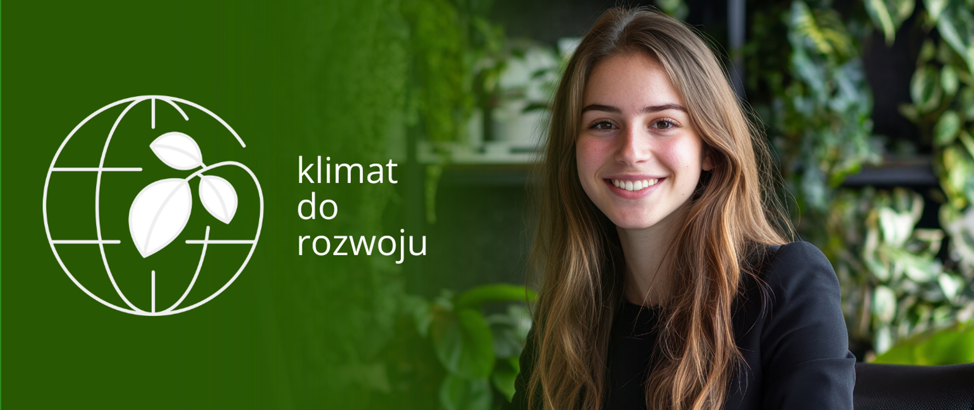 Grafika przedstawia studentkę oraz logo programu płatnych praktyk Klimat do rozwoju