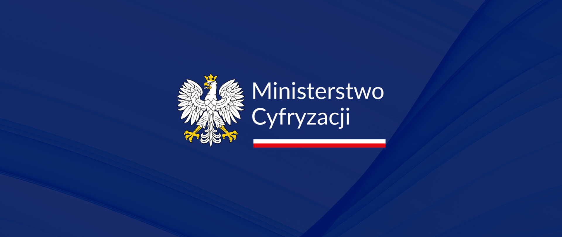 Na granatowy tle znajduje się logo Ministerstwa Cyfryzacji 