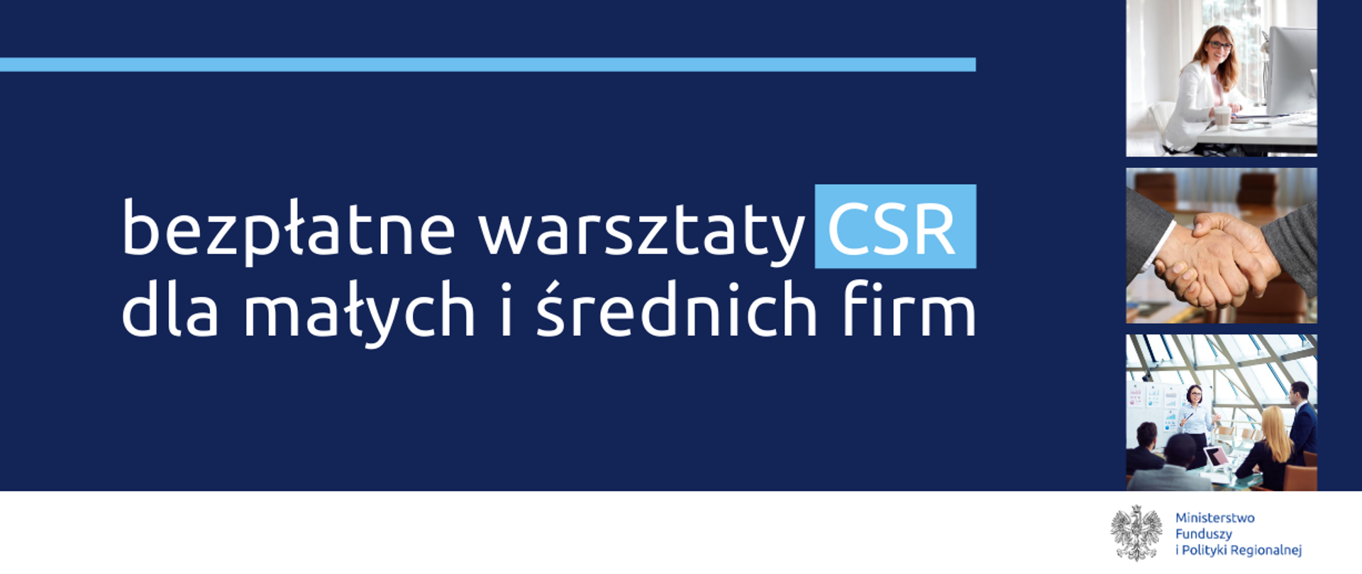 Grafika z tekstem "bezpłatne warsztaty CSR dla małych i średnich firm"