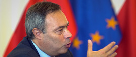Ambasador wypowiada się gestykulując