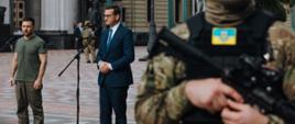  Prezydent Łotwy Egils Levits, Prezydent Ukrainy Wołodymyr Zełenski i Premier Mateusz Morawiecki podczas spotkania w Kijowie.