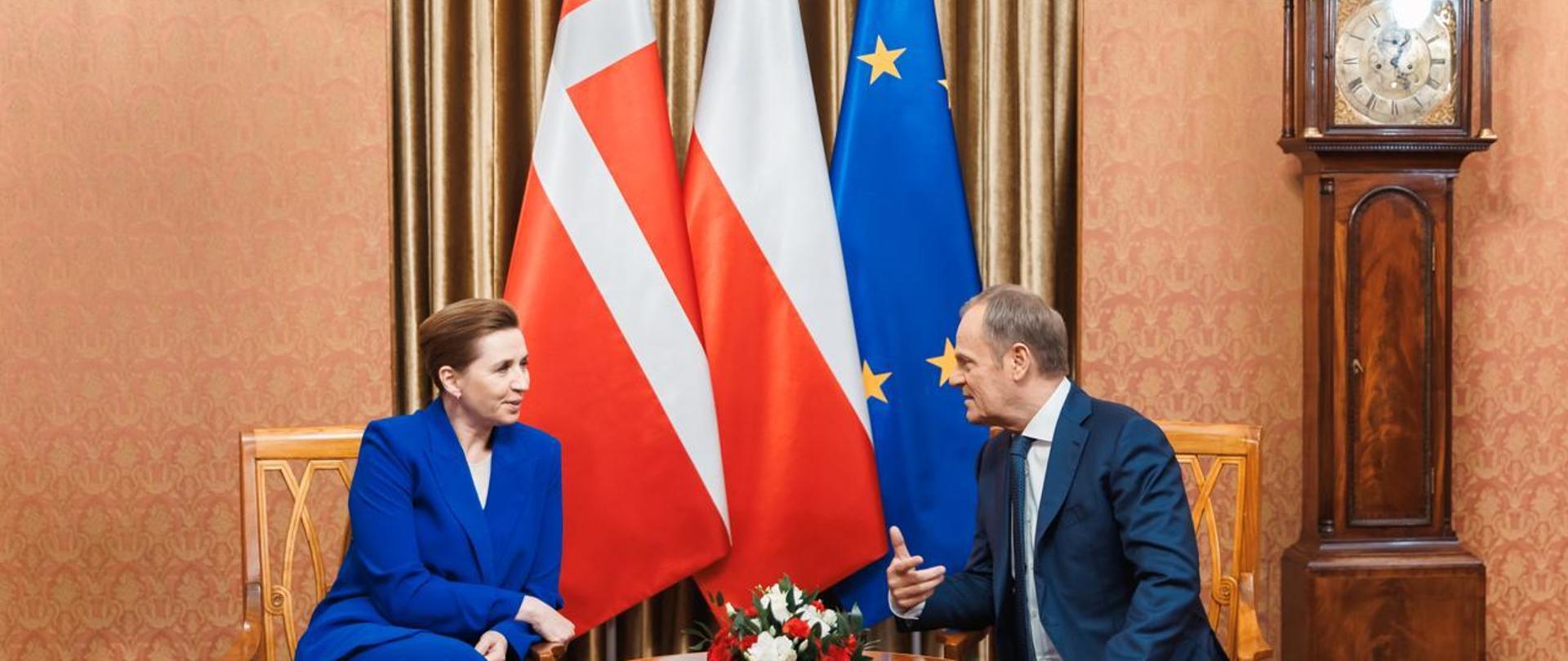 Premier Donald Tusk i Premier Danii Mette Frederiksen podczas spotkania w KPRM.