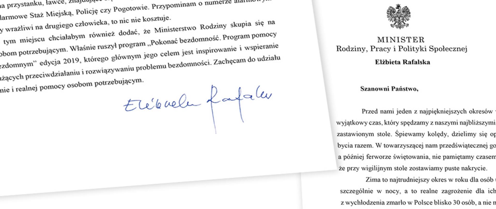 Apel minister Elżbiety Rafalskiej ws. bezdomności
