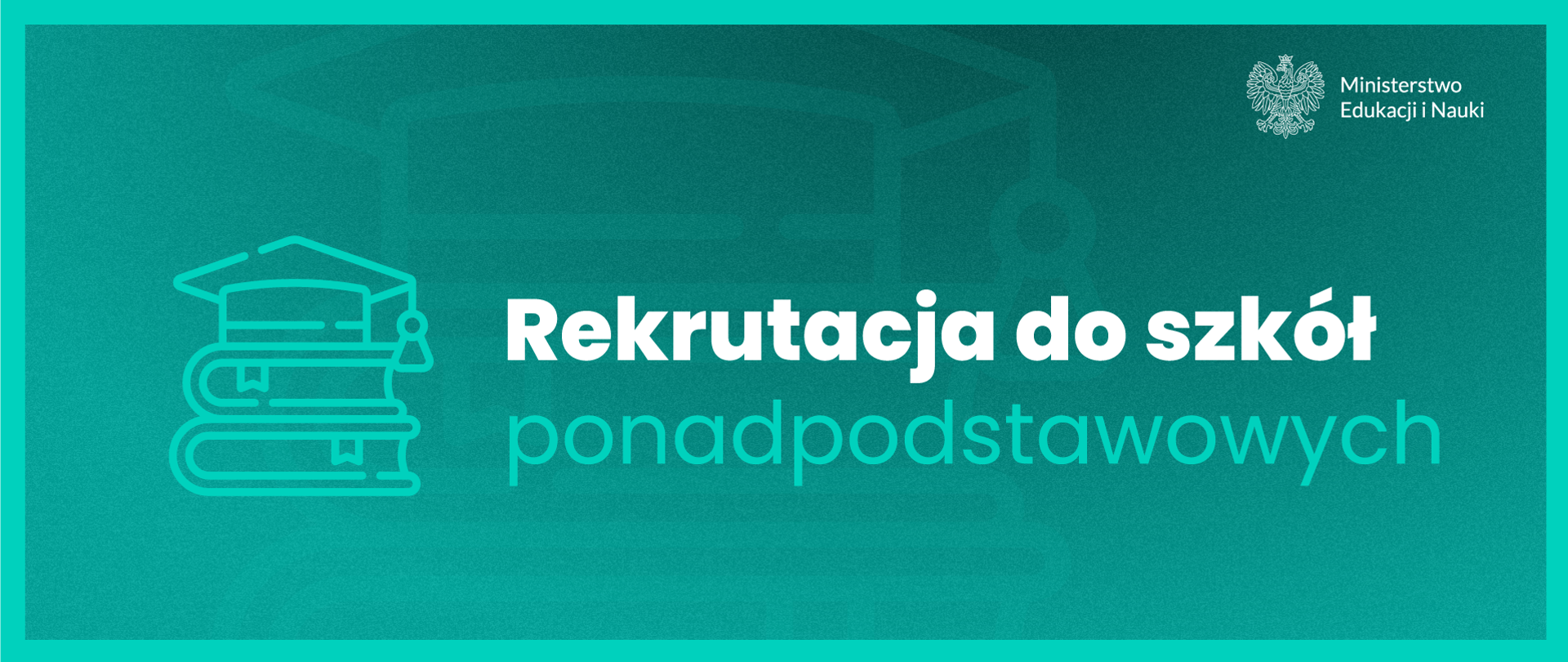 Grafika - na zielonym tle stylizowane książki i napis Rekrutacja do szkół ponadpodstawowych.