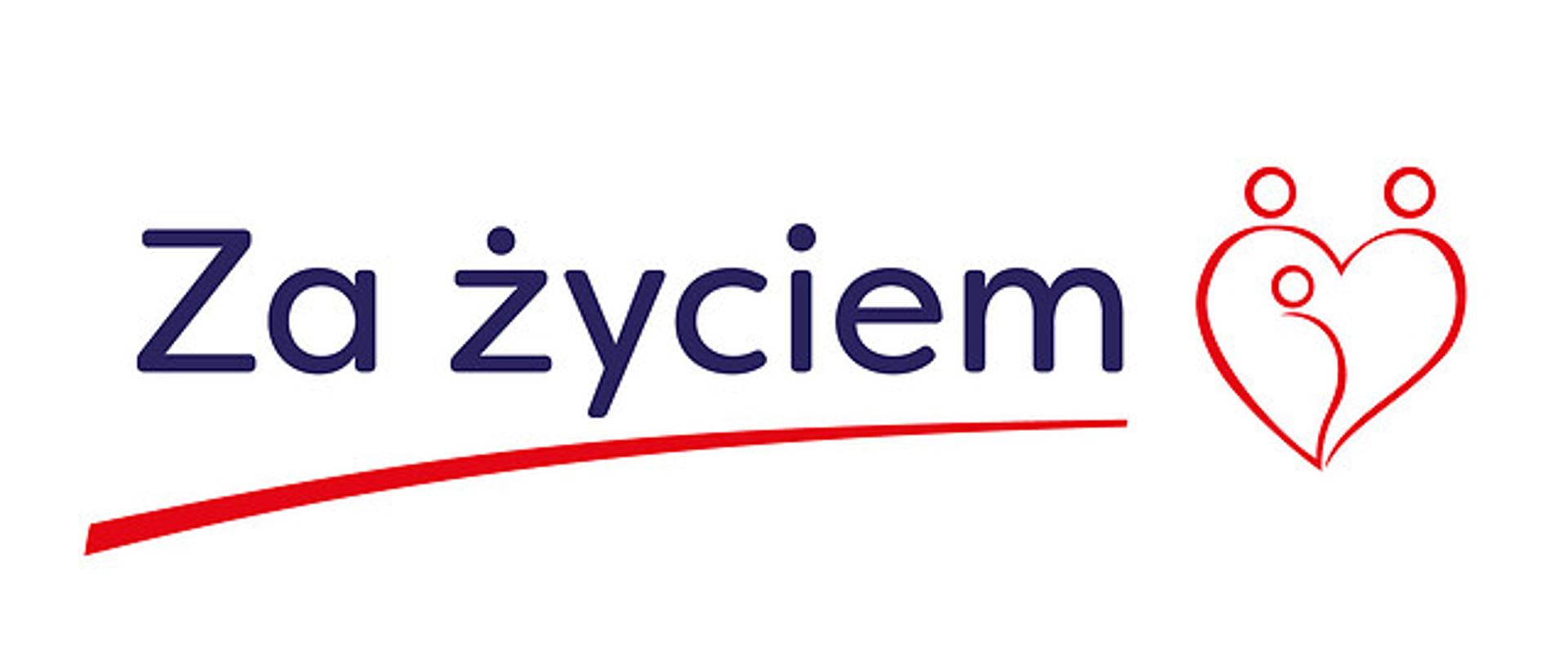 Napis granatowy na białym tle "Za Życiem"