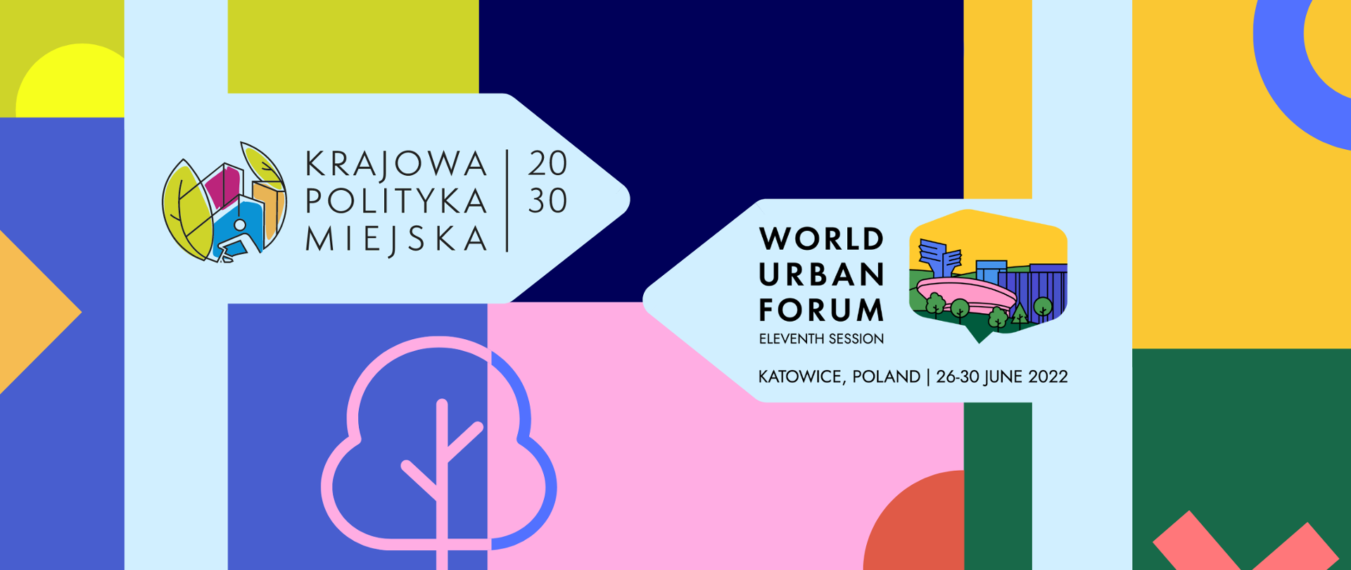 napis Krajowa Polityka Miejska i logotyp Światowego Forum Miejskiego