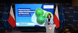 Wiceministra klimatu i środowiska Anita Sowińska podczas konferencji nt. nowego systemu ROP dla opakowań.