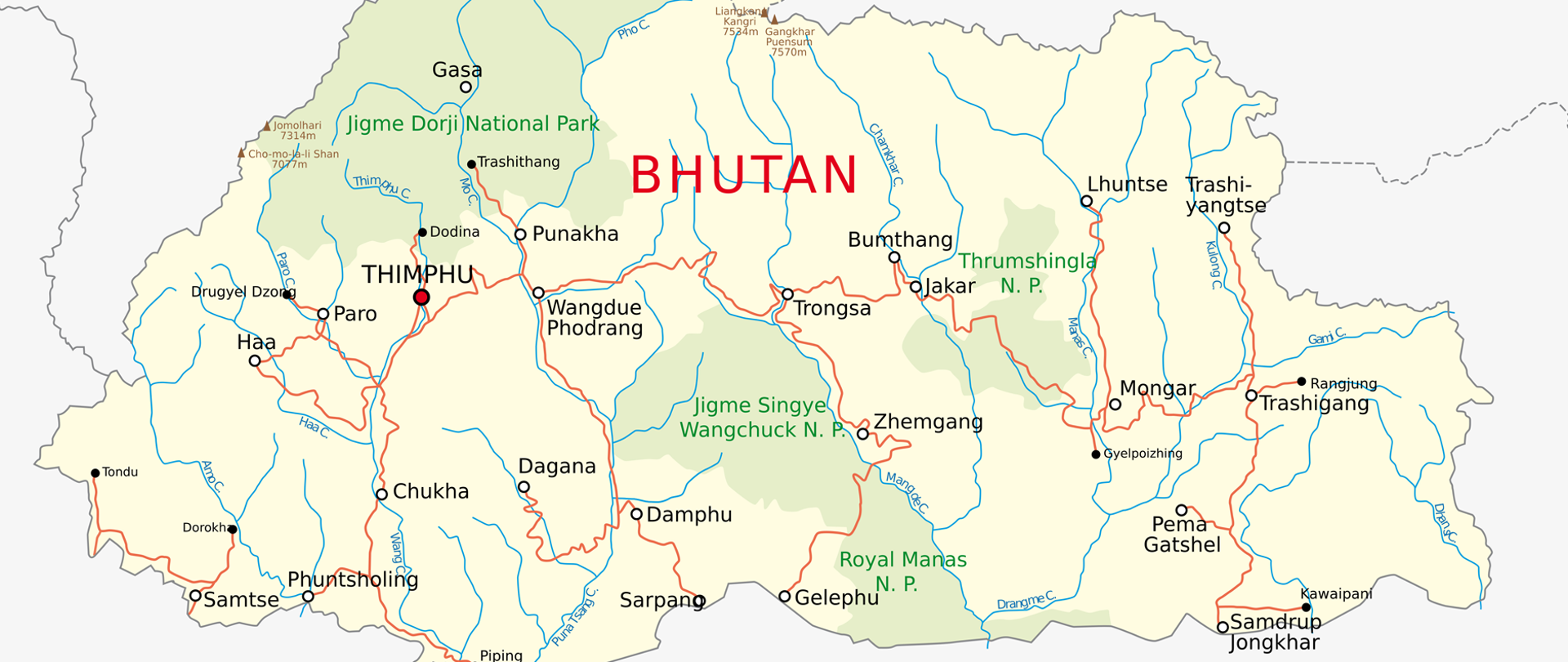 Mapa Bhutan