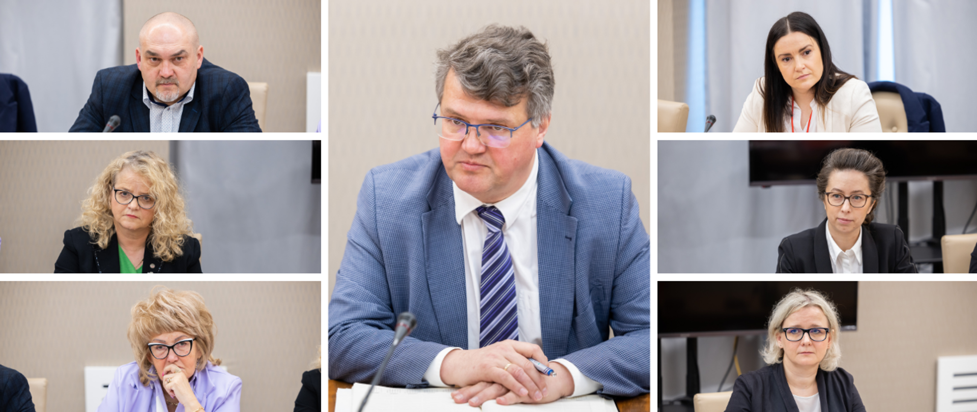 Kolaż zdjęć przedstawicieli związków zawodowych i wiceministra Macieja Wąsika