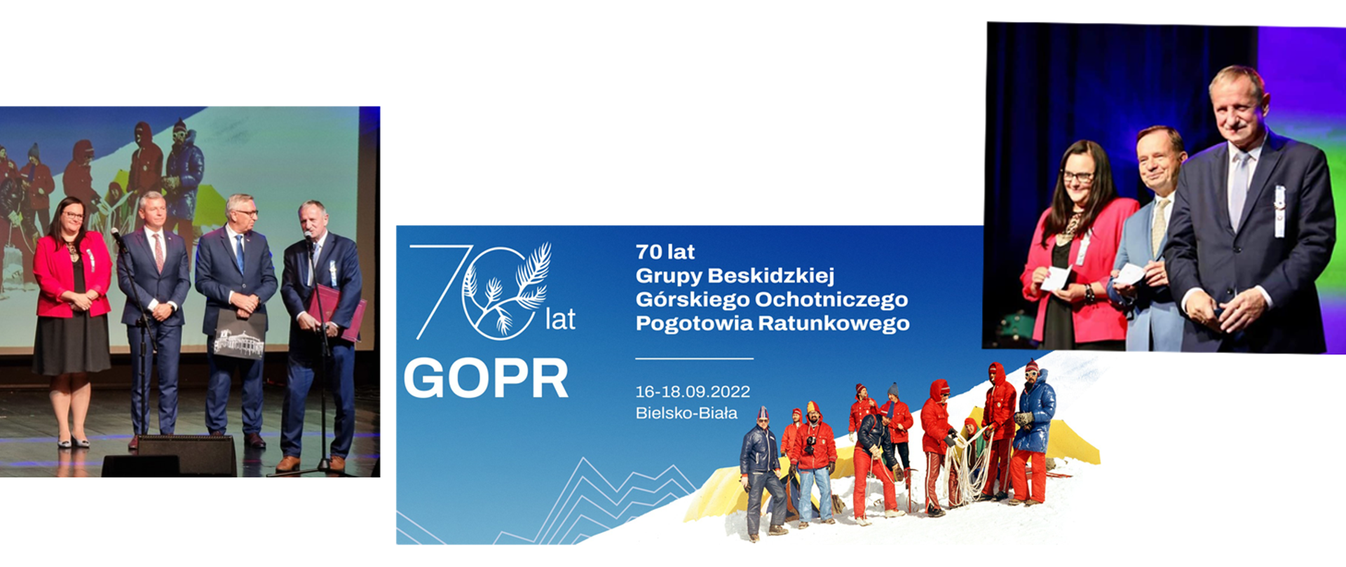 Kolaż zdjęć wiceminister Małgorzaty Jarosińskiej-Jedynak z uroczystości 70-lecia GOPR