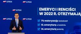 Premier Mateusz Morawiecki podczas konferencji prasowej w KPRM