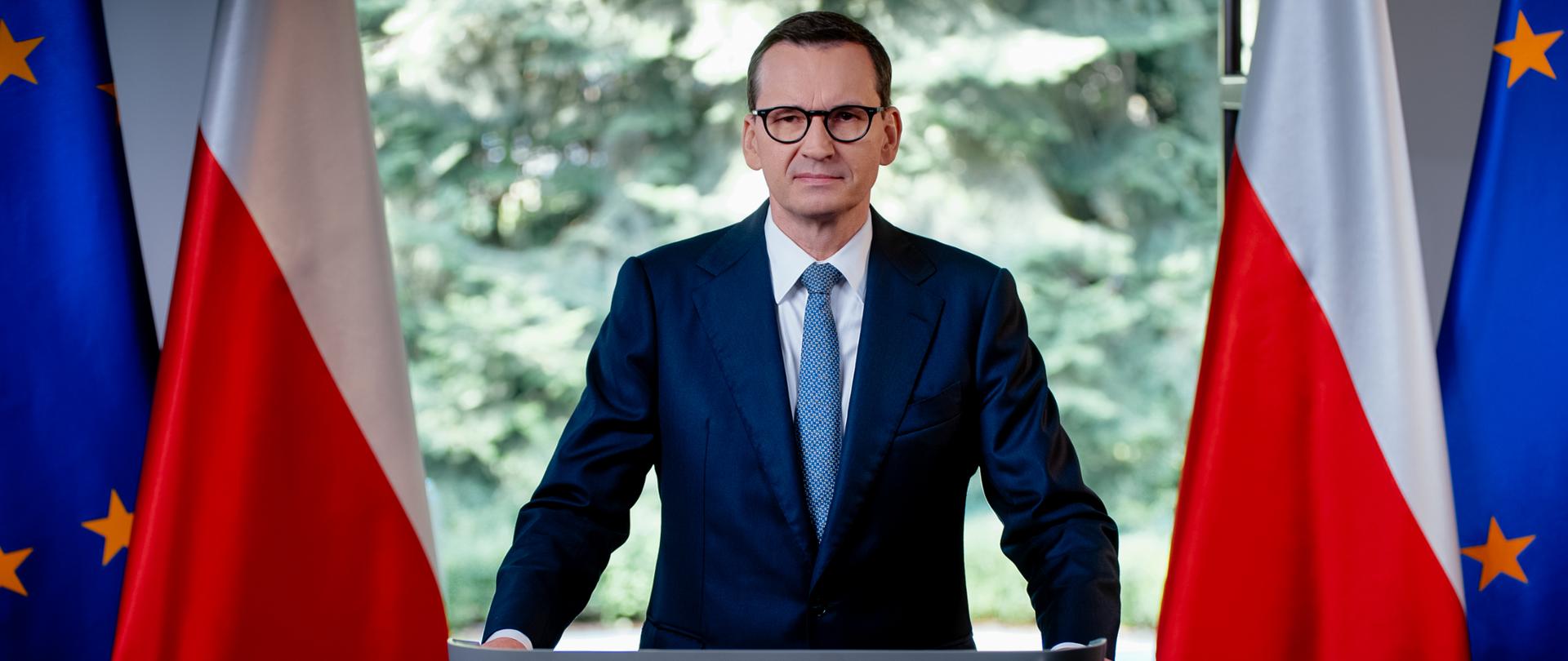 Premier Mateusz Morawiecki podczas wystąpienia.