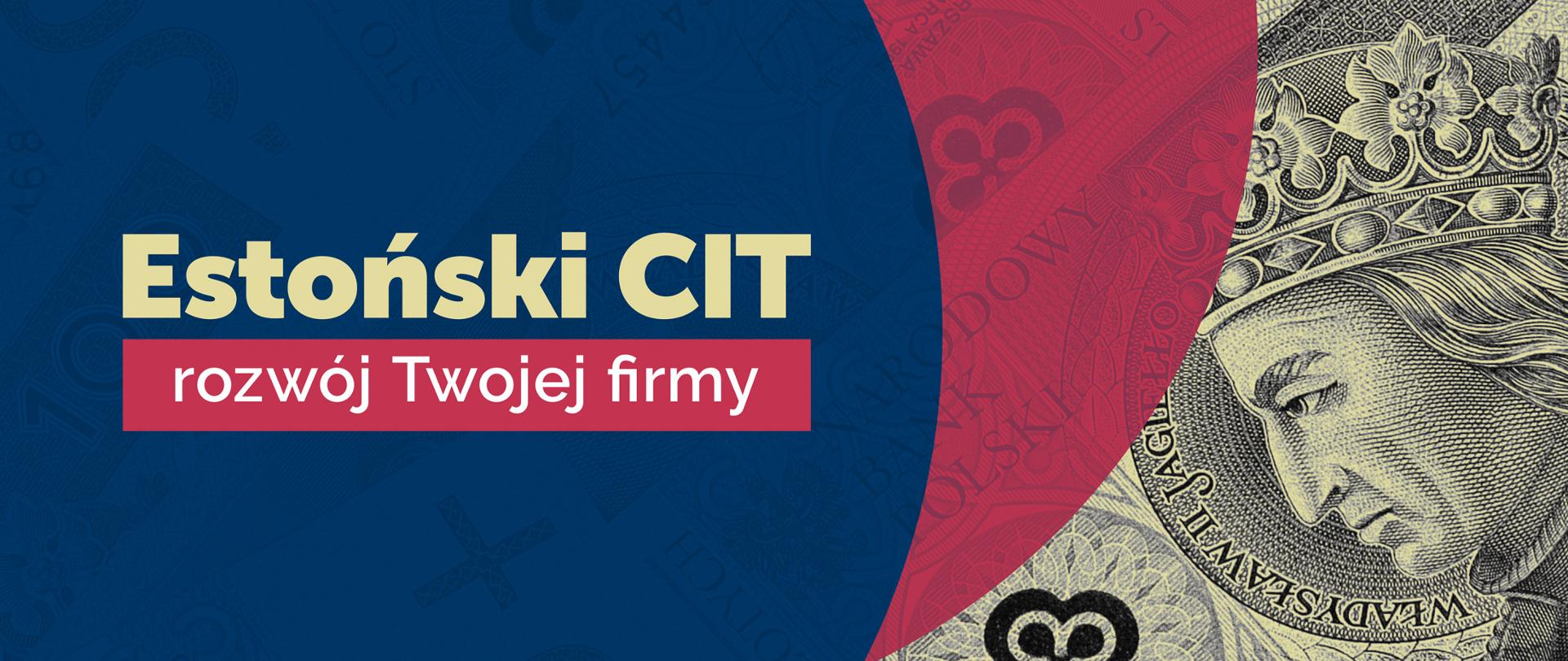 Fragment banknotu oraz napis Estoński CIT, rozwój Twojej firmy.