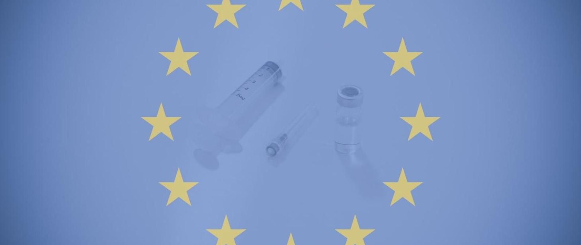 Flaga Unii Europejskiej i strzykawka 