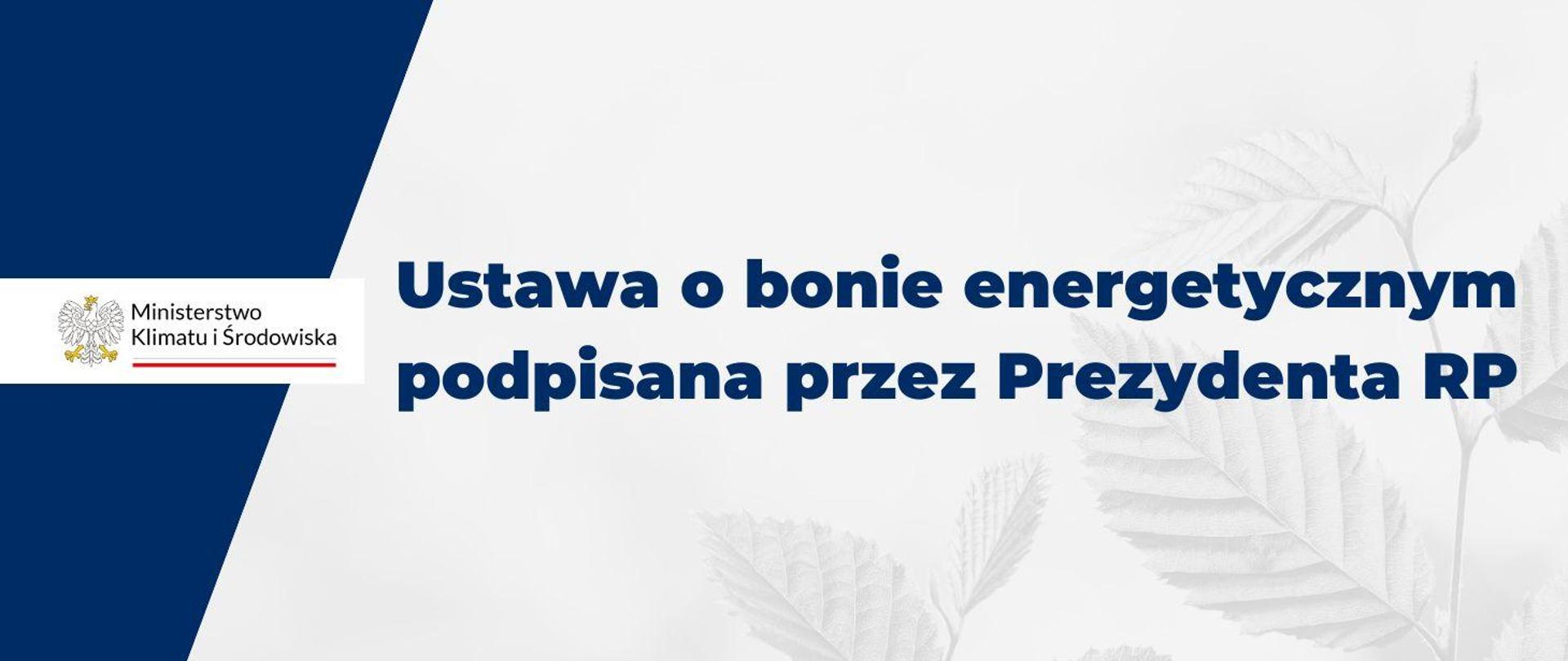 Grafika poglądowa z napisem: Ustawa o bonie energetycznym podpisana przez Prezydenta RP 