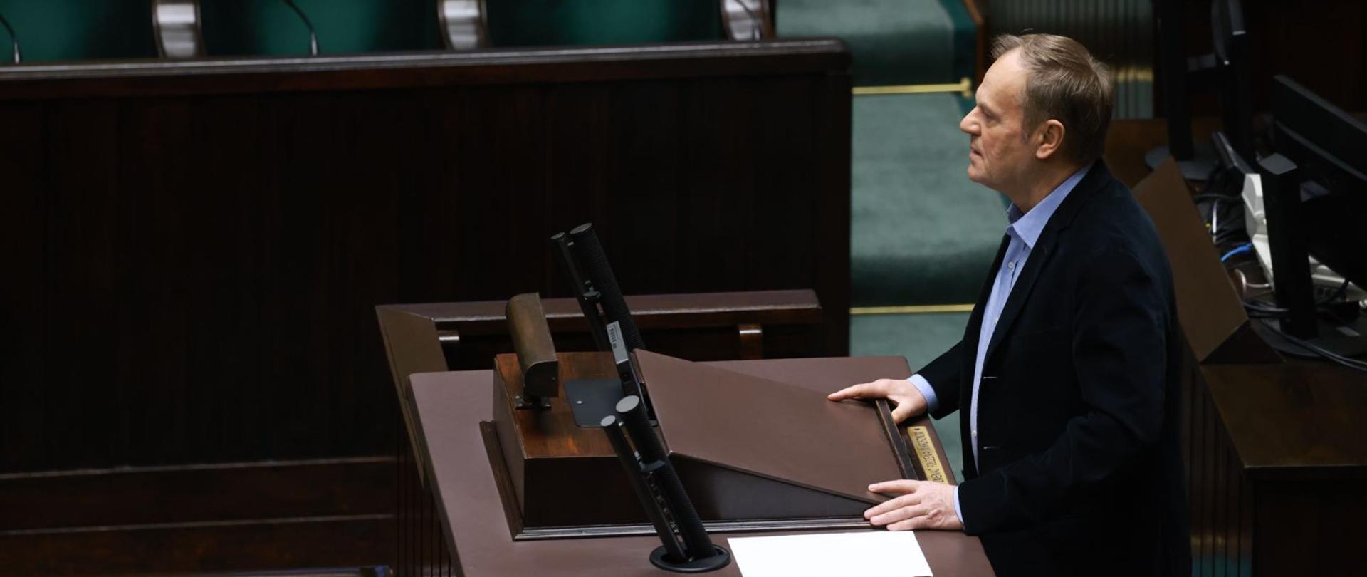 Premier Donald Tusk podczas wypowiedzi w Sejmie RP