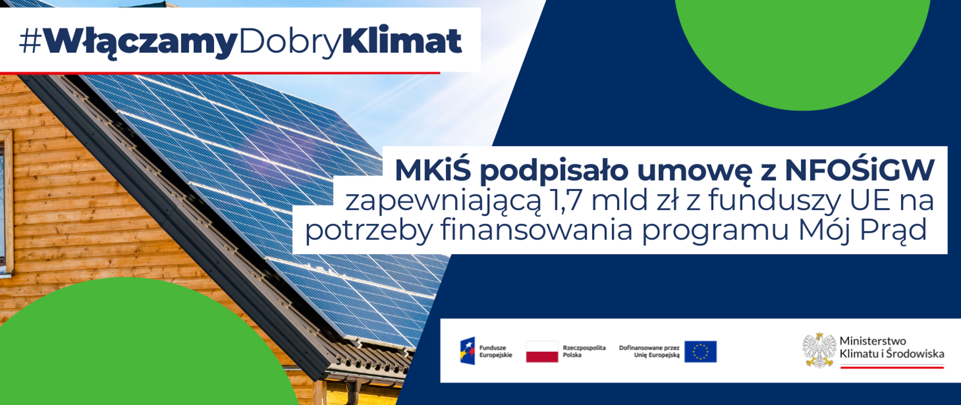 MKiŚ podpisało umowę z NFOŚiGW zapewniającą 1,7 mld zł z funduszy UE na potrzeby finansowania programu Mój Prąd