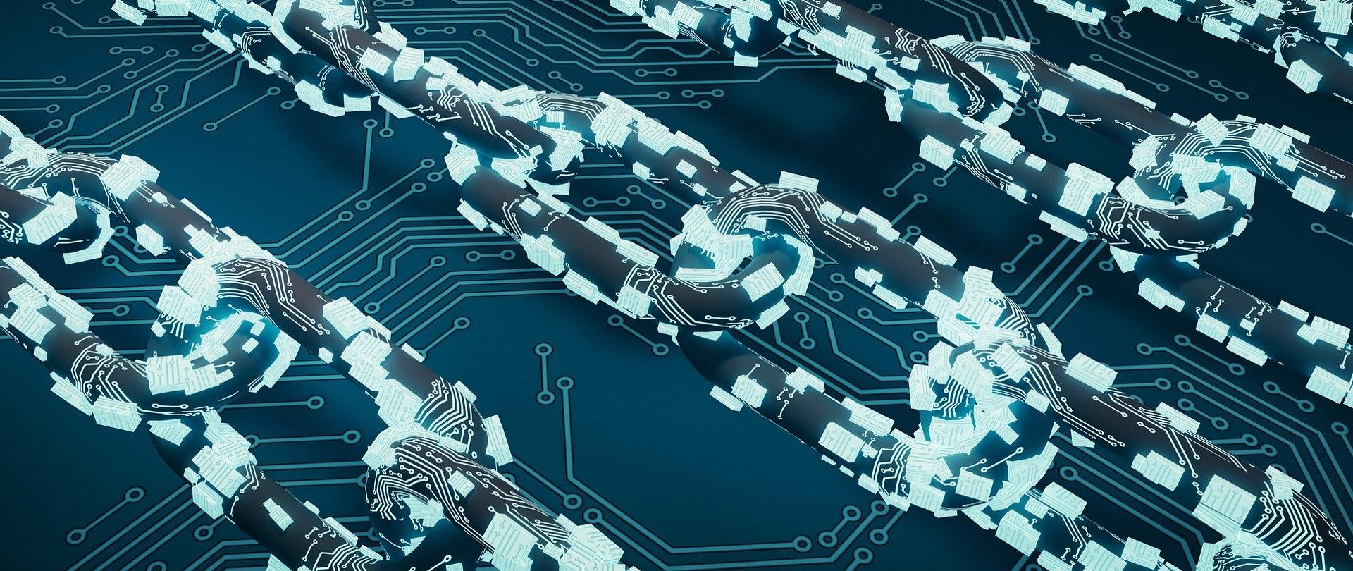 Połączone ze sobą łańcuchy symbolizujące technologię blockchain.