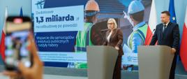 Ministra klimatu i środowiska Paulina Hennig-Kloska i minister Marcin Kierwiński w trakcie konferencji prasowej