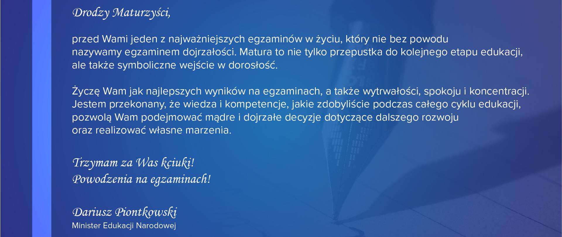 Życzenia Ministra Edukacji Narodowej dla Maturzystów!