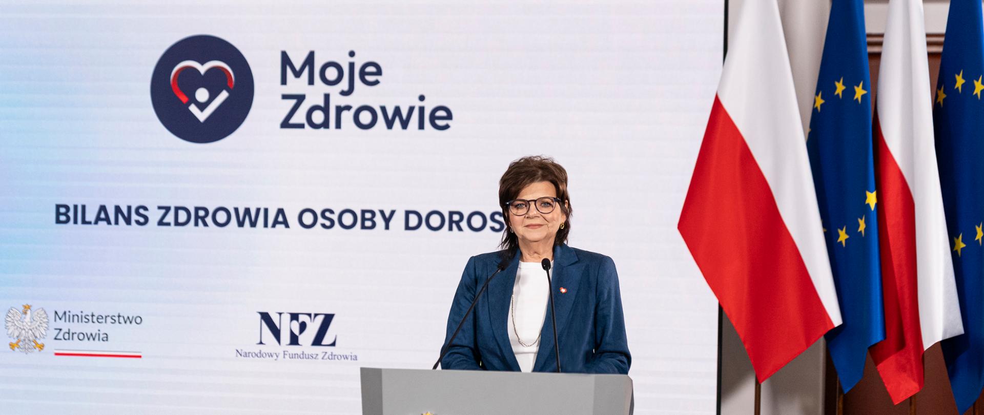 Zdjęcie z konferencji prasowej dotyczącej programu Moje Zdrowie – minister zdrowia Izabela Leszczyna.