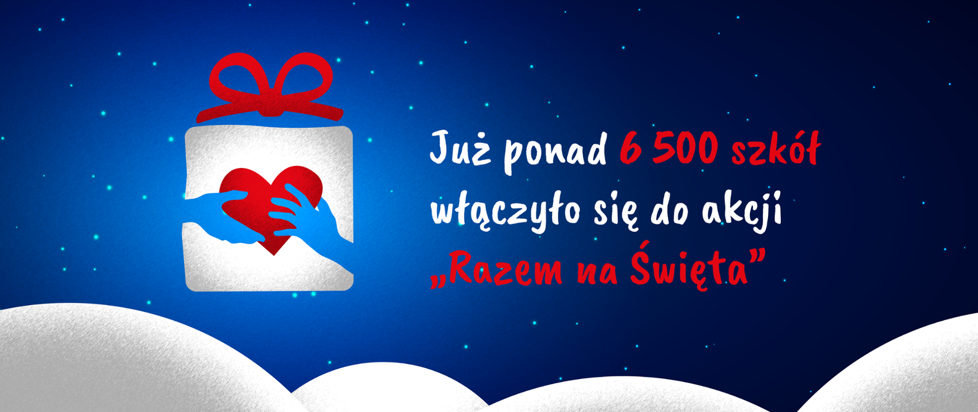 logo akcji "Razem na Święta" z informacją: Już ponad 6 500 szkół włączyło się do akcji "Razem na Święta"