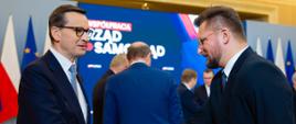 Premier Mateusz Morawiecki podczas spotkania z samorządowcami w KPRM.