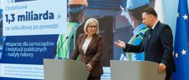 Ministra klimatu i środowiska Paulina Hennig-Kloska i minister Marcin Kierwiński w trakcie konferencji prasowej