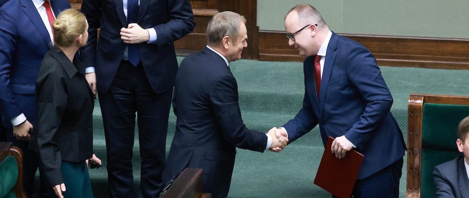 Premier Donald Tusk i Minister Sprawiedliwości Adam Bodnar - podczas wniosku o wyrażenie wotum nieufności w stosunku do Pana Ministra Adama Bodnara.