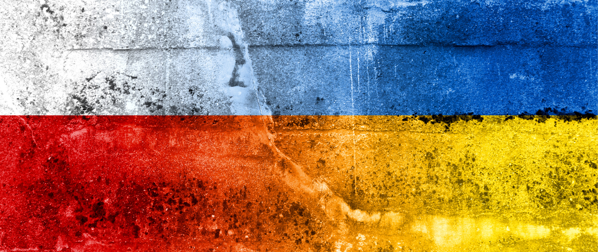 przenikające się kolory flag Polski i Ukrainy