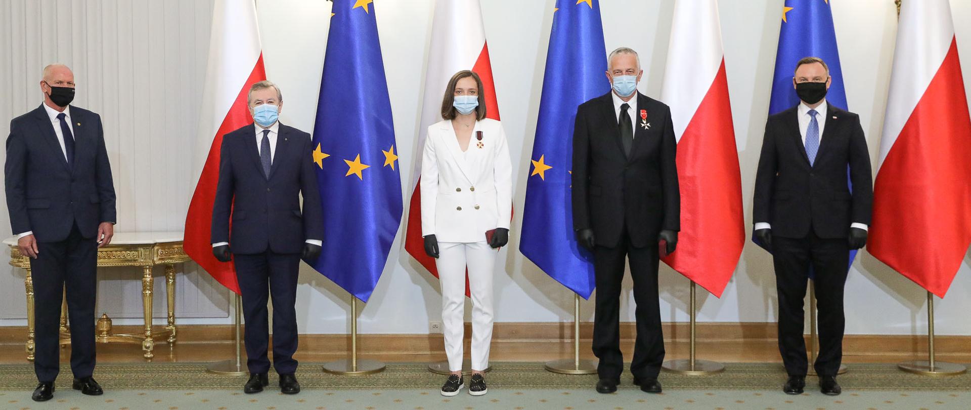 Od lewej: Mirosław Skrzypczyński, prof. Piotr Gliński, Iga Świątek, Andrzej Duda, Tomasz Świątek