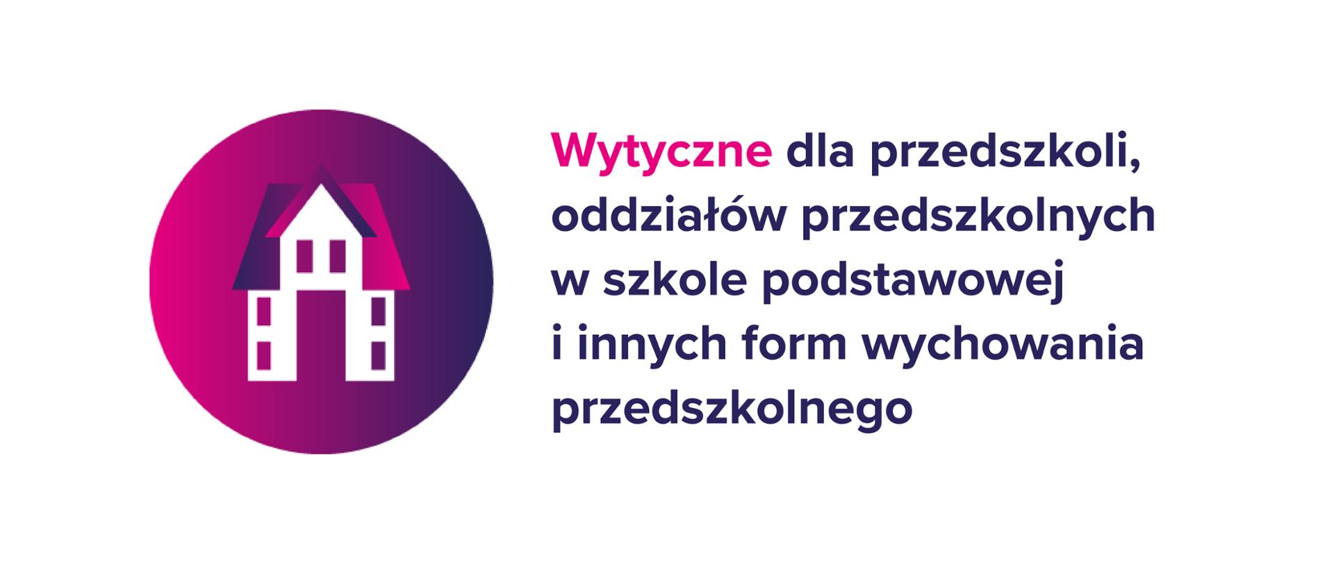 Ikona z budynkiem, a obok niej tekst na białym tyle: "Wytyczne dla przedszkoli, oddziałów przedszkolnych w szkole podstawowej i innych form wychowania przedszkolnego"