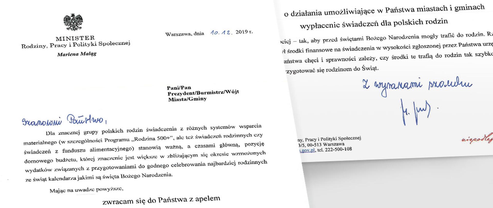 Minister Maląg apeluje o wypłatę „500+” przed Świętami
