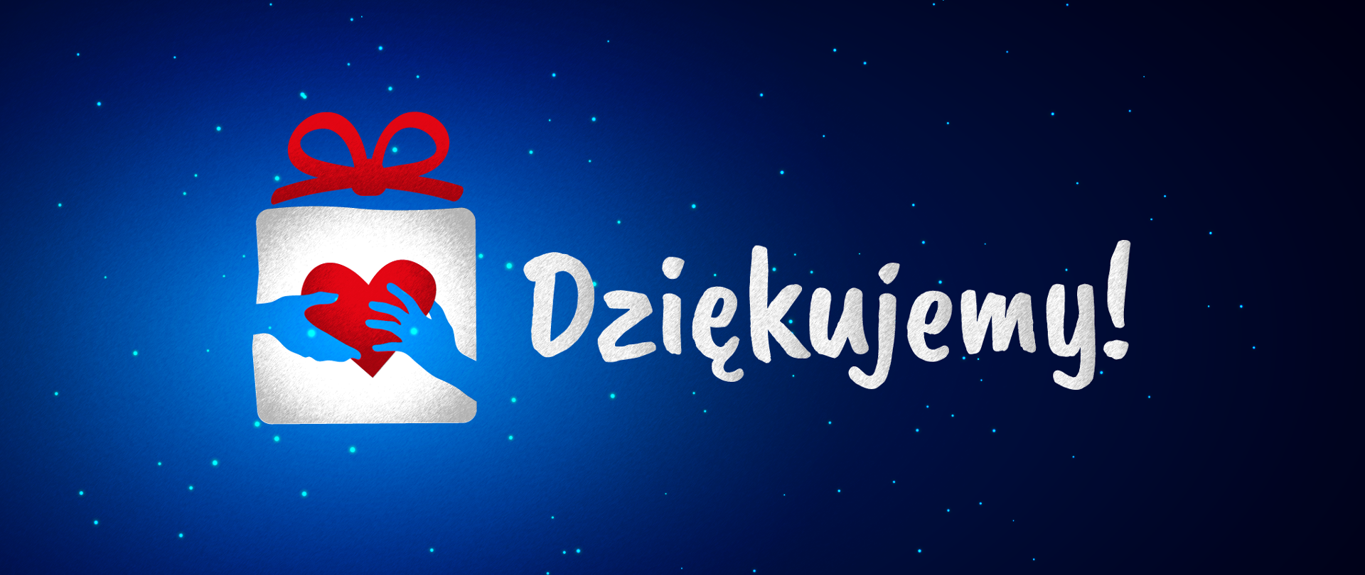 Grafika z logiem akcji "Razem na Święta" i napisem "Dziękujemy!" na tle granatowego gwieździstego nieba