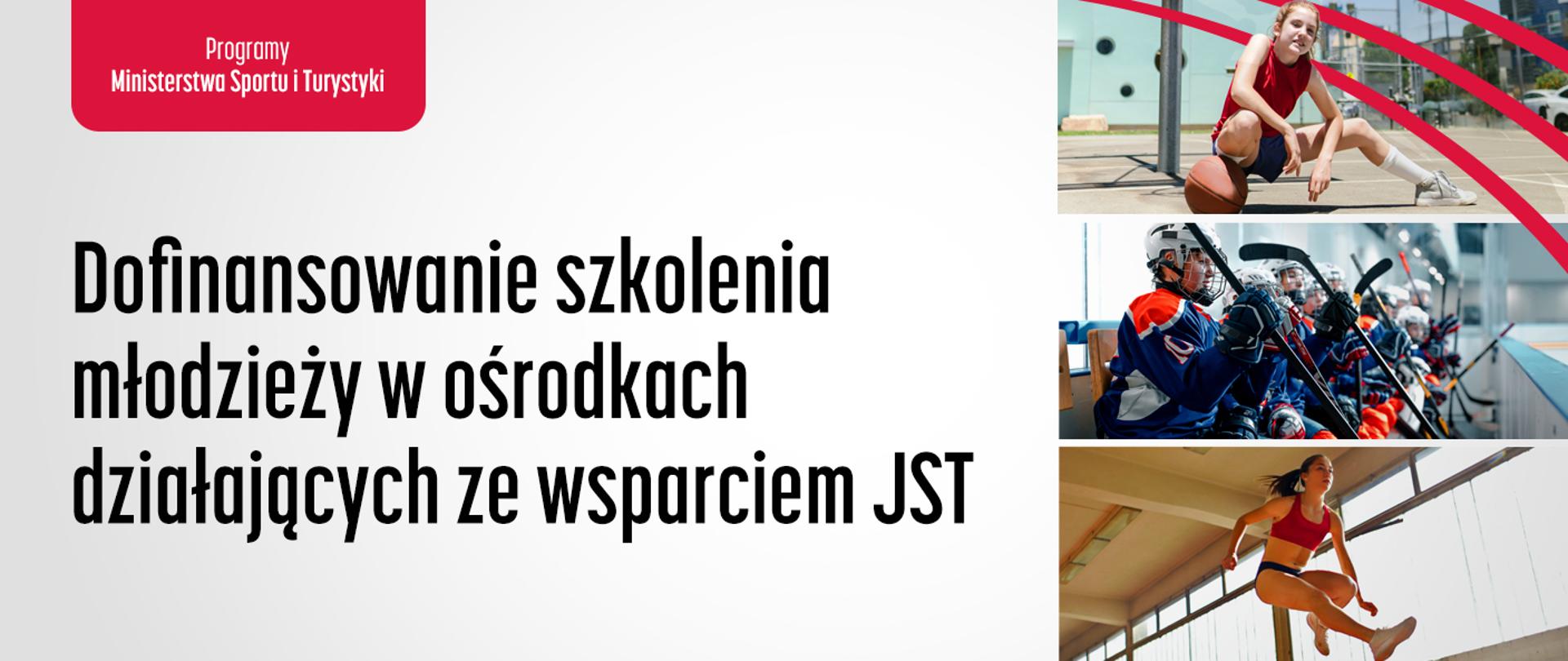 Dofinansowanie szkolenia młodzieży w ośrodkach działających ze wsparciem jednostek samorządu terytorialnego - grafika ze zdjęciami młodzieży uprawiającej sport - koszkówka, hokej, biegi