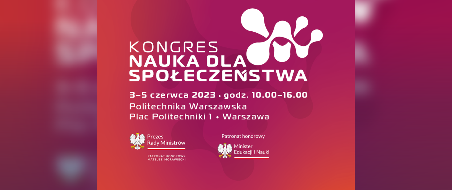 Grafika - na fioletowo-różowym tle napis Kongres Nauka dla Społeczeństwa.