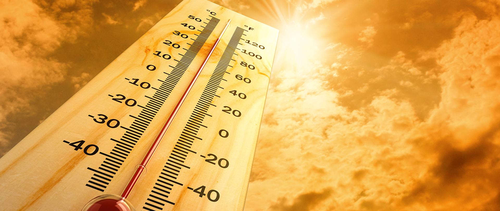 Wysoka temperatura na termometrze.