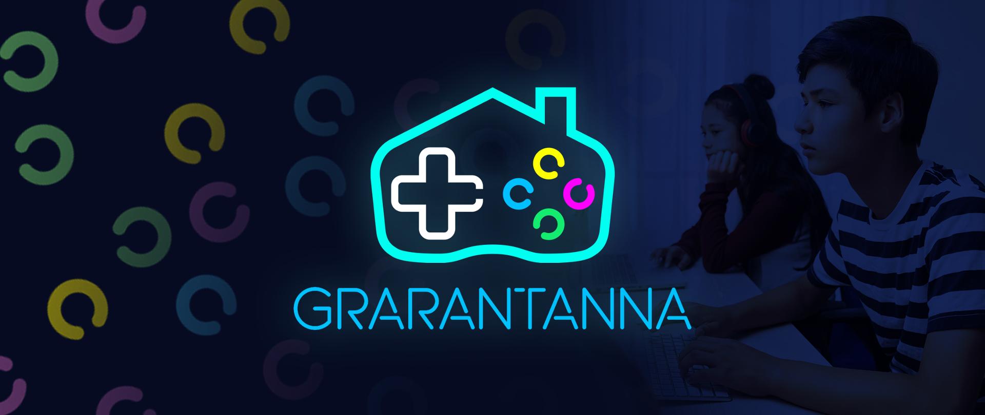 Grafika przypominająca dżojstik. Poniżej napis: Grarantanna. 