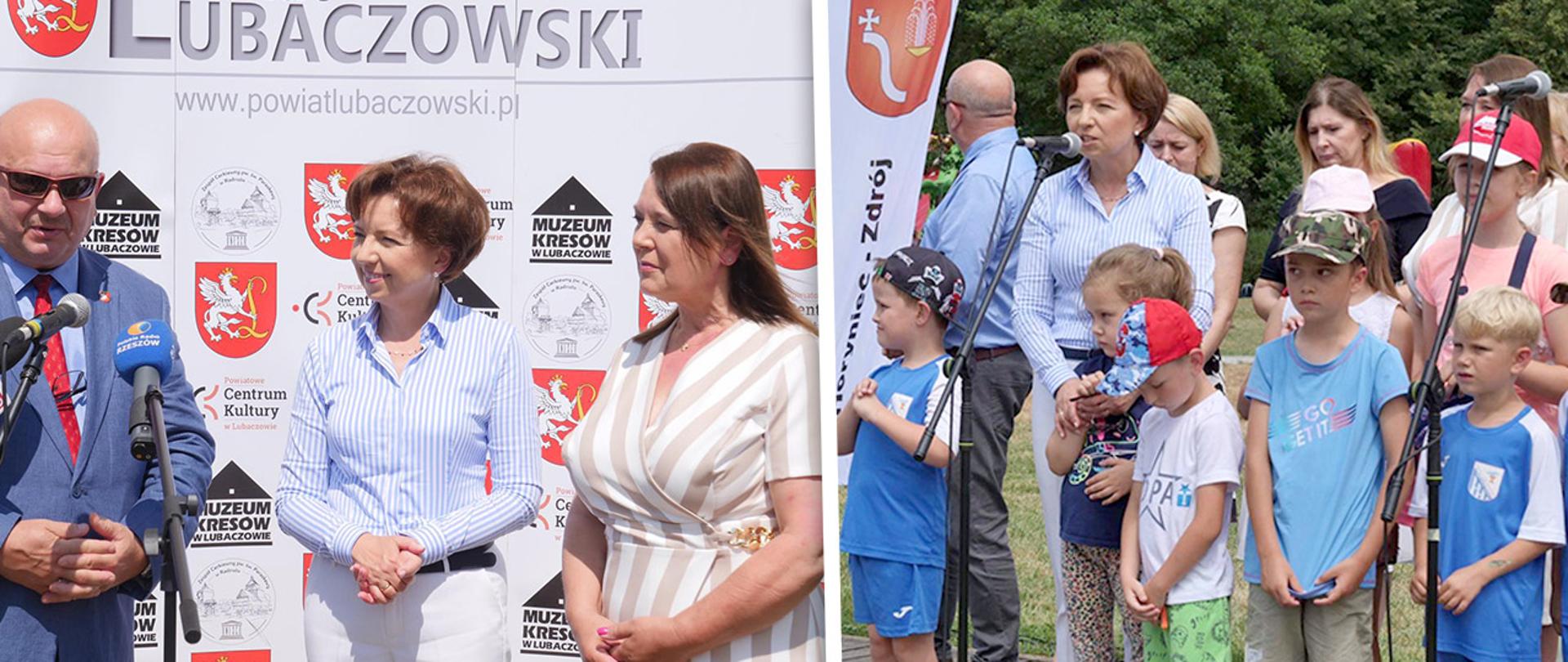 Kolaż zdjęć. Na pierwszym planie minister Maląg w otoczeniu uczestników spotkania.