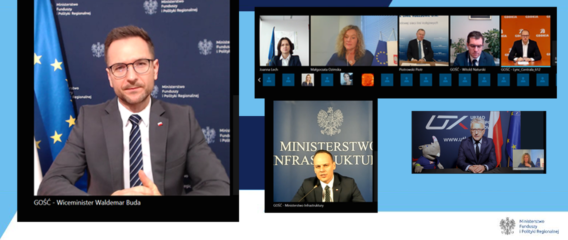 Na grafice screeny ze zdalnego spotkania. Od lewej wiceminister Waldemar Buda.