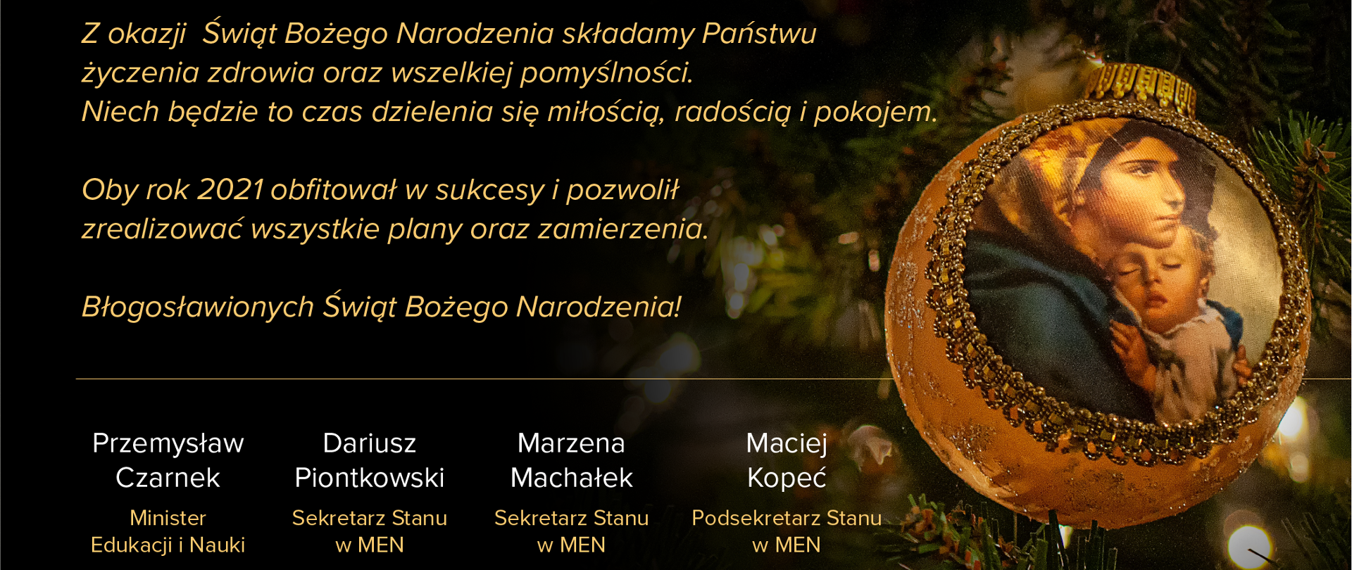 Błogosławionych Świąt - życzenia od Ministra Edukacji i Nauki oraz członków kierownictwa MEN 