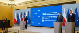 Premier Mateusz Morawiecki podczas konferencji prasowej w KPRM.