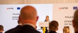 Minister klimatu i środowiska Anna Moskwa podczas otwarcia połączenia gazowego Polska - Słowacja. 