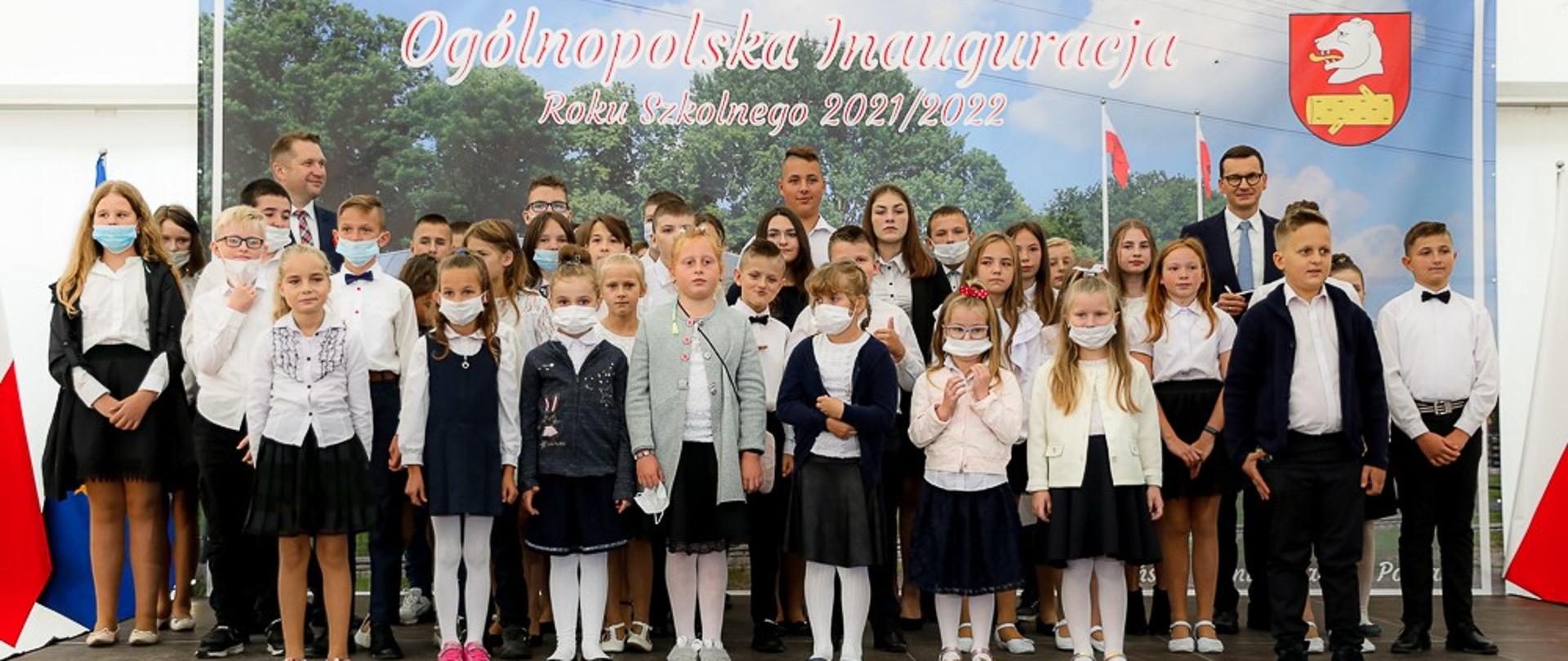 Premier Mateusz Morawiecki podczas ogólnopolskiej inauguracji roku szkolnego 2021/2022.