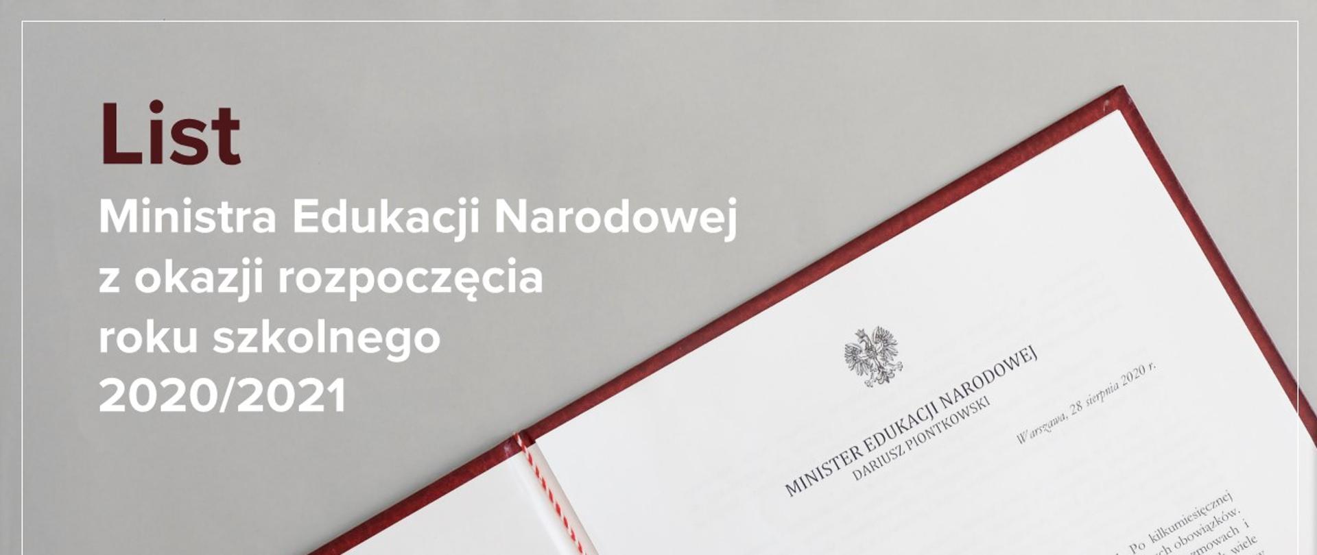 Zdjęcie listu ministra i tekst "List Ministra Edukacji Narodowej z okazji rozpoczęcia roku szkolnego 2020/2021"